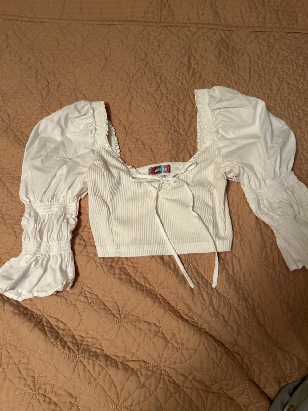 Urban Outfitters White Puff-Sleeve Tie-Front Crop Top